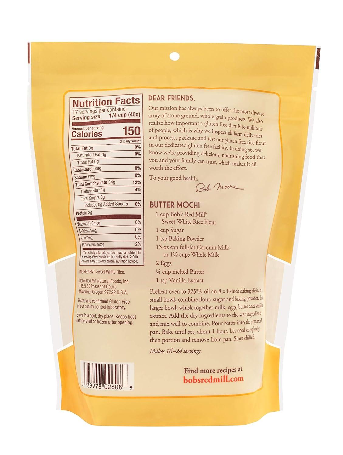 imageBobs Red Mill Sweet White Rice Flour 24oz Pack of 4 Non GMO Vegan Kosher24 Ounce Pack of 4