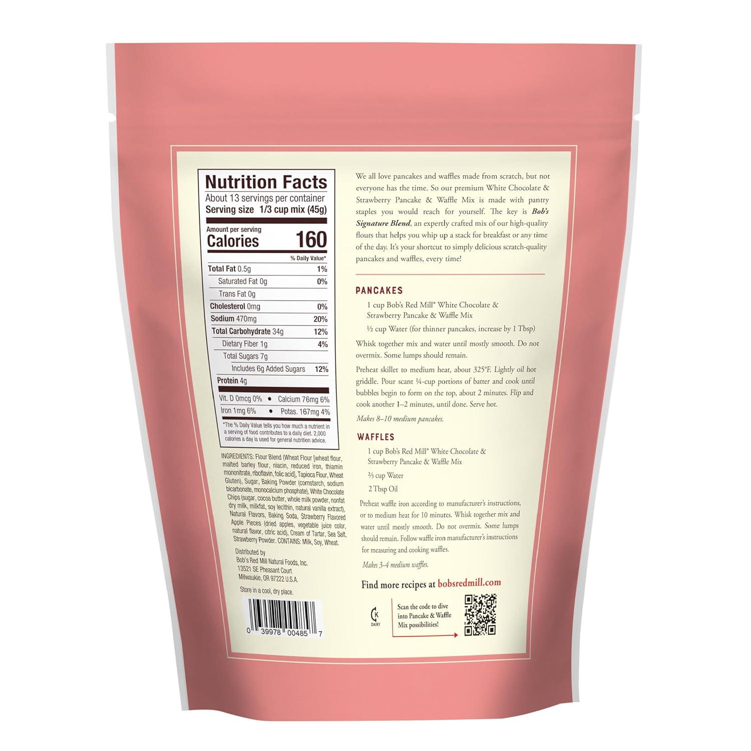 imageBobs Red Mill White Chocolate amp Strawberry Pancake Mix 20oz Pack of 4 Just Add Water Makes 3240 Pancakes per BagWhite Chocolate Strawberry