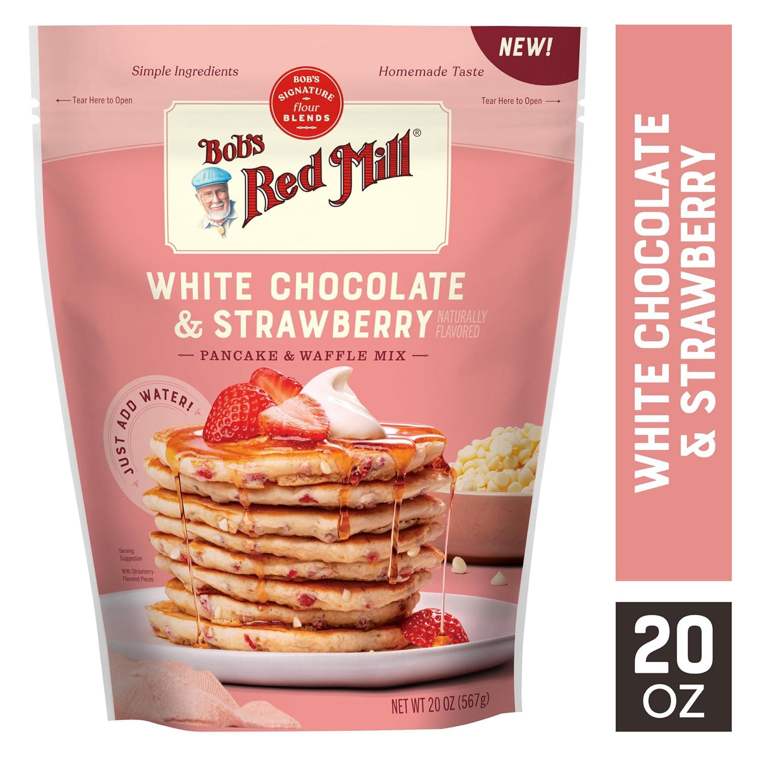 imageBobs Red Mill White Chocolate amp Strawberry Pancake Mix 20oz Pack of 4 Just Add Water Makes 3240 Pancakes per BagWhite Chocolate Strawberry
