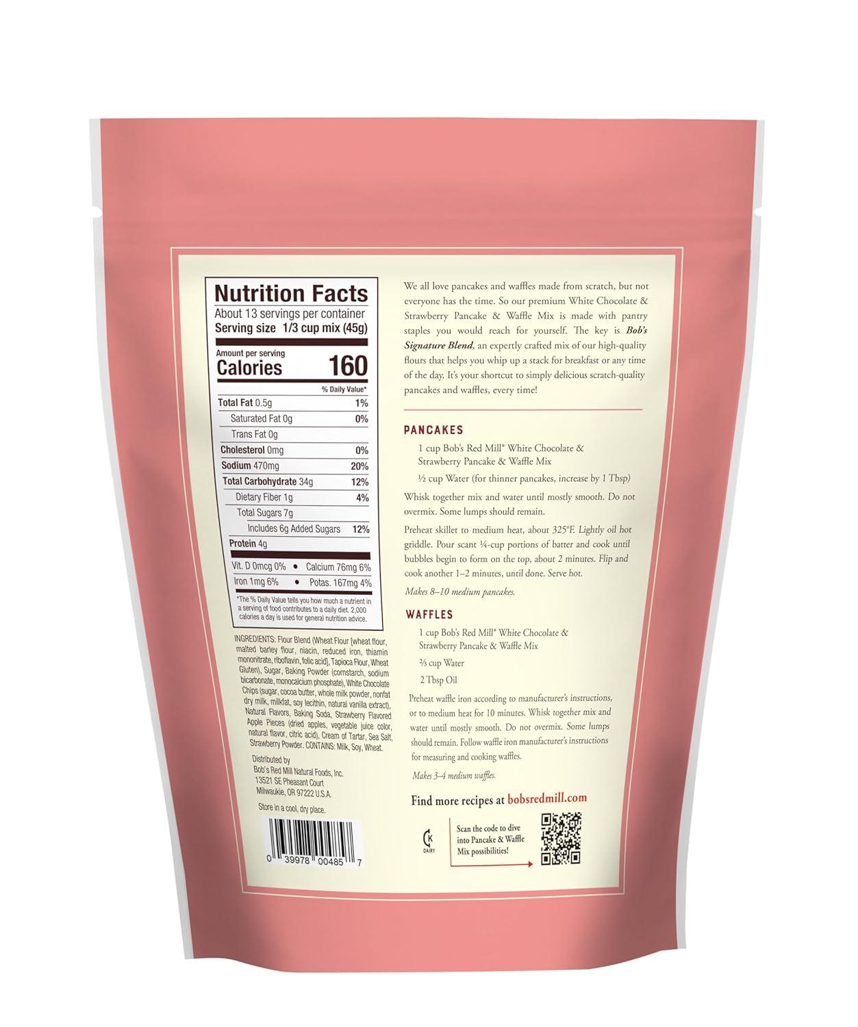 imageBobs Red Mill White Chocolate amp Strawberry Pancake Mix 20oz Pack of 4 Just Add Water Makes 3240 Pancakes per BagWhite Chocolate Strawberry