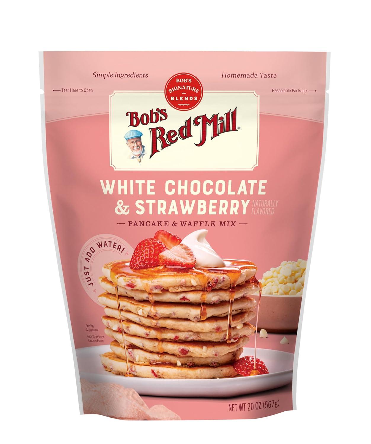 imageBobs Red Mill White Chocolate amp Strawberry Pancake Mix 20oz Pack of 4 Just Add Water Makes 3240 Pancakes per BagWhite Chocolate Strawberry
