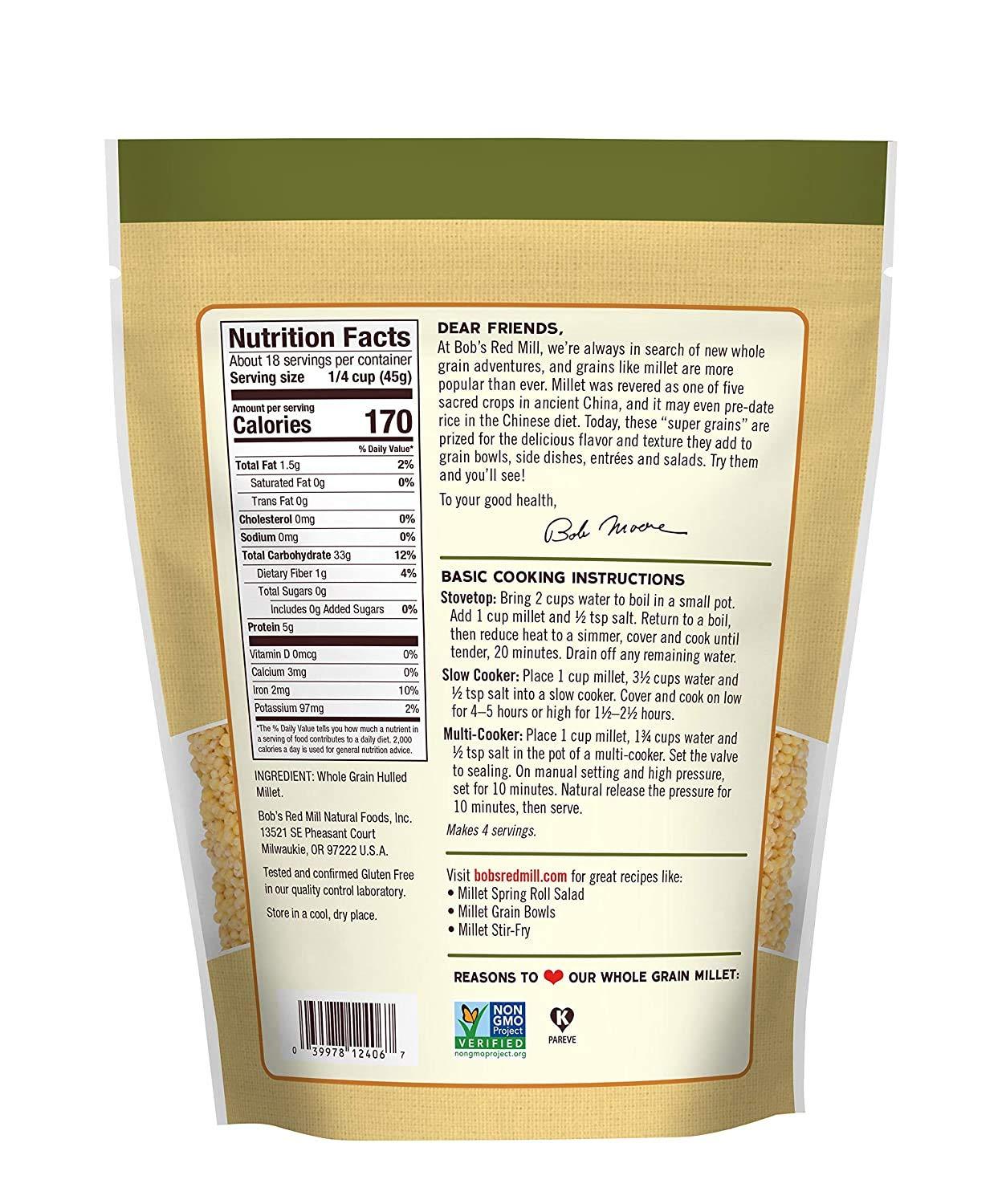 imageBobs Red Mill Whole Grain Millet 28oz Pack of 4 Whole Grain Vegan Kosher28 Ounce Pack of 2