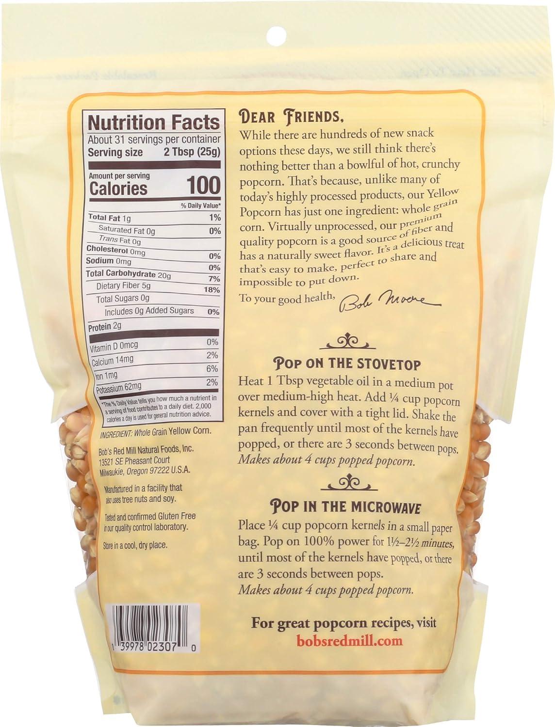 imageBobs Red Mill Yellow Popcorn 30oz Pack of 1 Non GMO Whole Grain Vegan Kosher