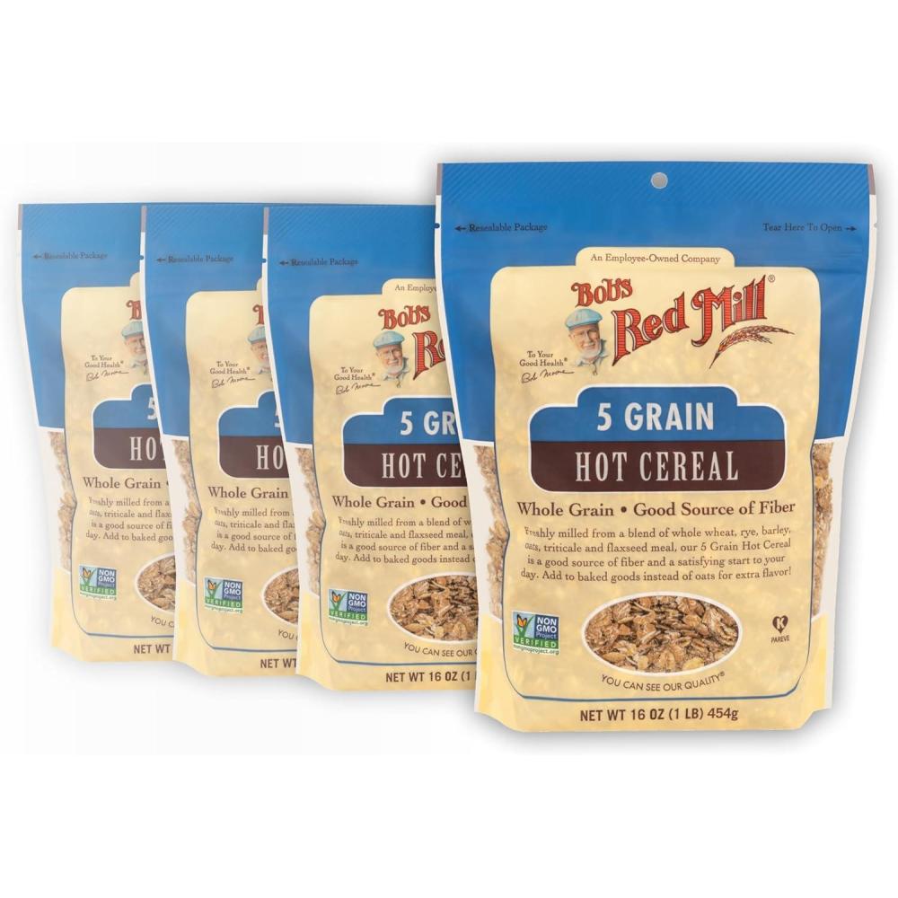 imageBobs Red Mill 5 Grain Hot Cereal 16oz Pack of 4  Non GMO Vegan Kosher