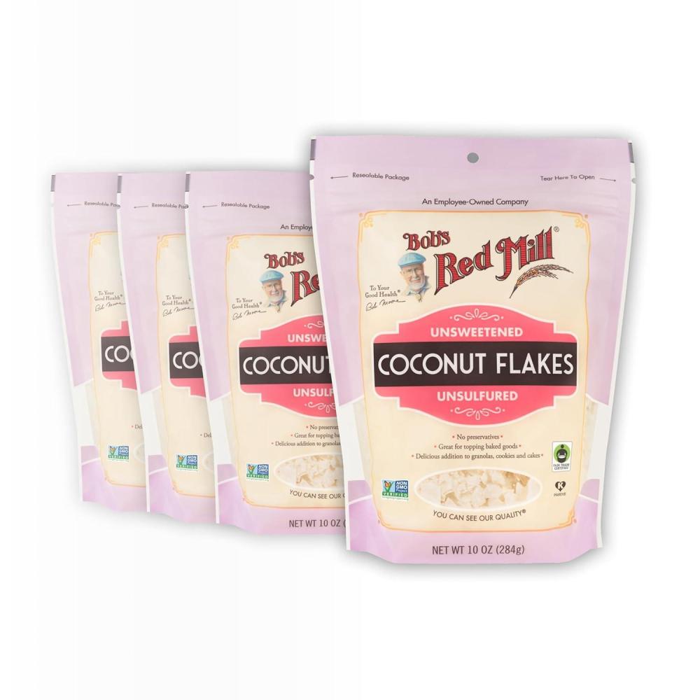 imageBobs Red Mill Coconut Flakes 10oz Pack of 4  Non GMO Fair Trade Certified Vegan Paleo Friendly Keto Friendly Kosher10 Ounce Pack of 4