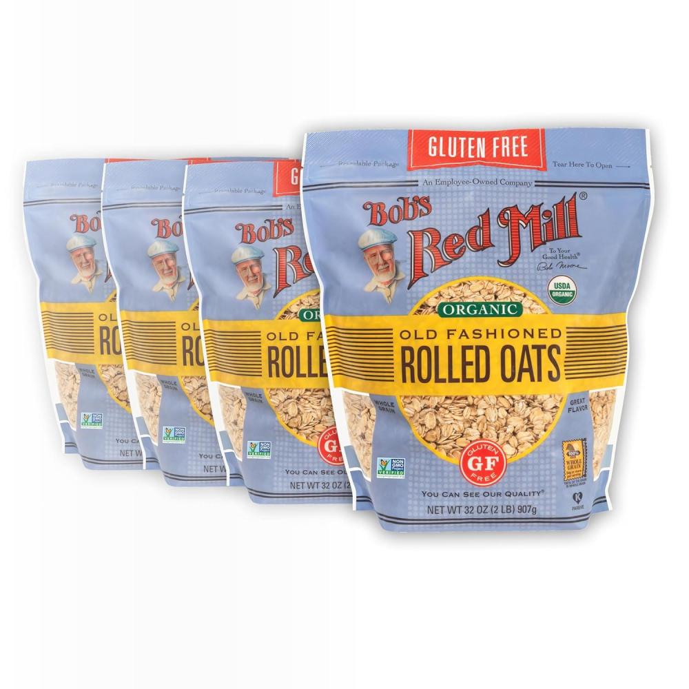imageBobs Red Mill Gluten Free Organic Old Fashioned Rolled Oats 32oz Pack of 4 Non GMO Whole Grain Vegan KosherOld Fashioned Whole Grain