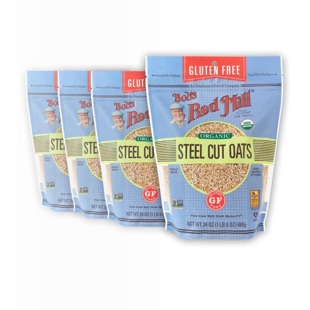 imageBobs Red Mill Gluten Free Organic Steel Cut Oats 24oz Pack of 4 Non GMO Whole Grain Vegan Kosher24 Ounce Pack of 4