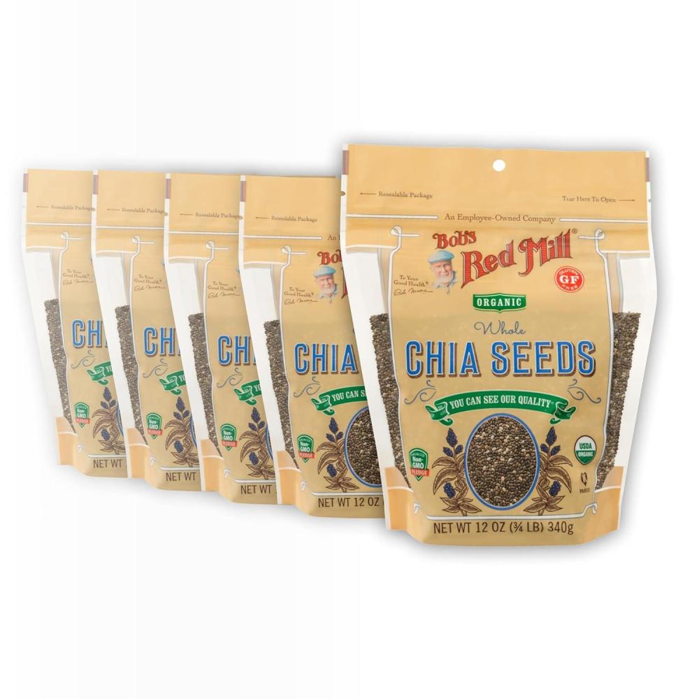 imageBobs Red Mill Organic Chia Seed 12oz Pack of 5 Non GMO Vegan Keto Friendly Paleo Friendly Kosher12 Ounce Pack of 5
