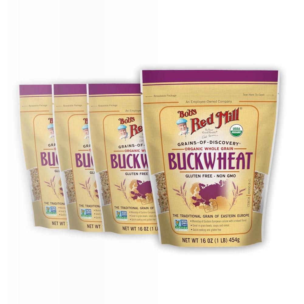 imageBobs Red Mill Organic Gluten Free Buckwheat Groats 16oz Pack of 4 Non GMO Whole Grain Vegan Kosher16 Ounce Pack of 4