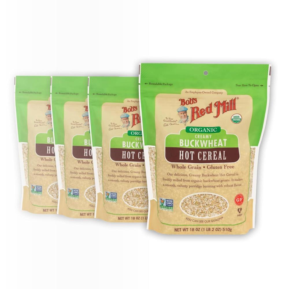 imageBobs Red Mill Organic Gluten Free Creamy Buckwheat Hot Cereal 18oz Pack of 4  Non GMO Whole Grain Vegan Kosher