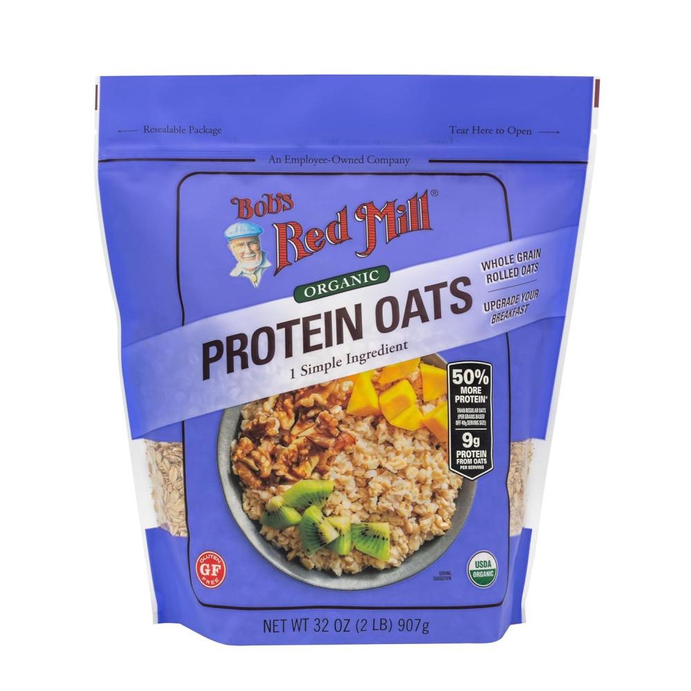 imageBobs Red Mill Organic Gluten Free Protein Oats 32oz Pack of 4 9gServing Non GMO Whole Grain Plant Based Protein Vegan Kosher32 Ounce Pack of 1