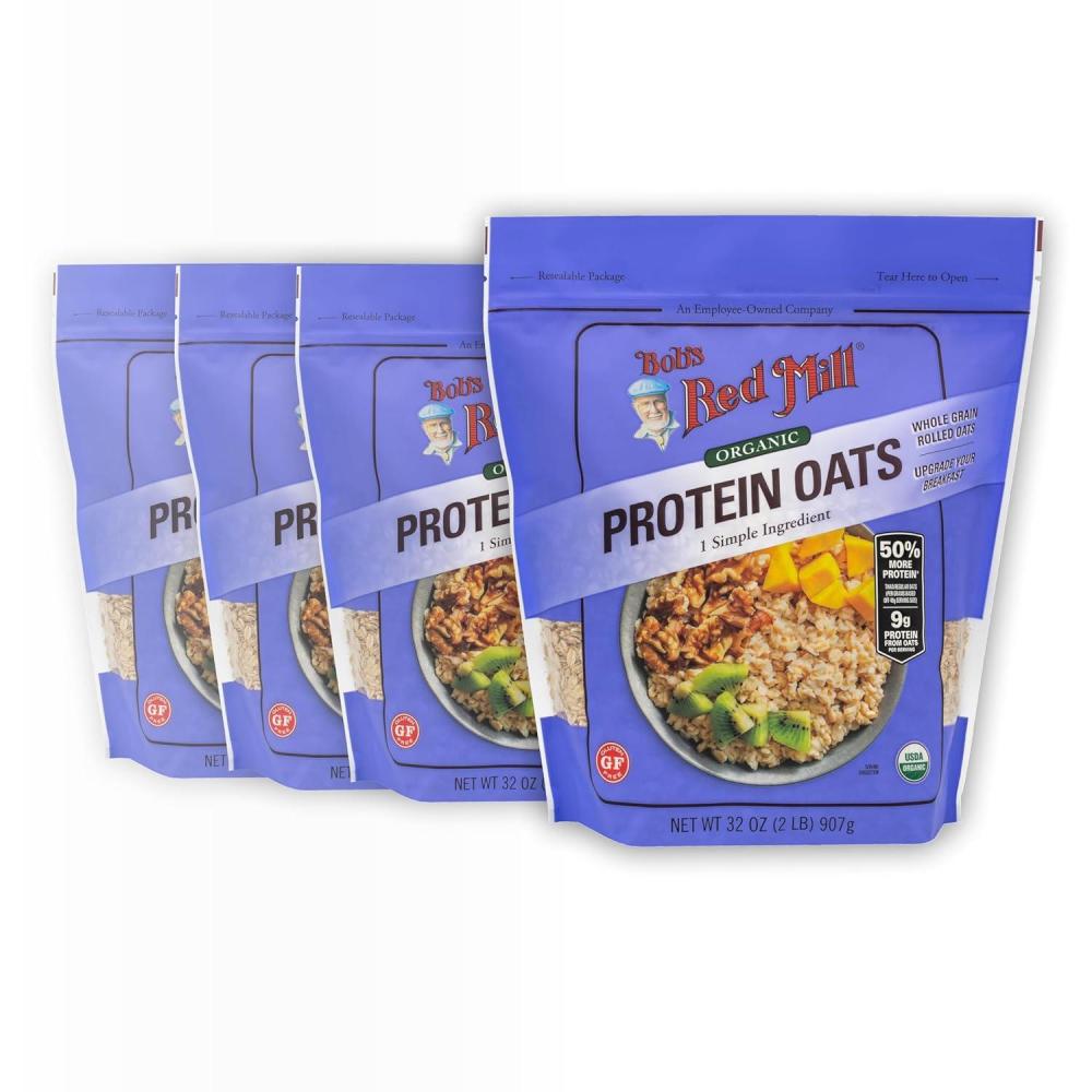 imageBobs Red Mill Organic Gluten Free Protein Oats 32oz Pack of 4  9gServing Non GMO Whole Grain Plant Based Protein Vegan Kosher32 Ounce Pack of 4