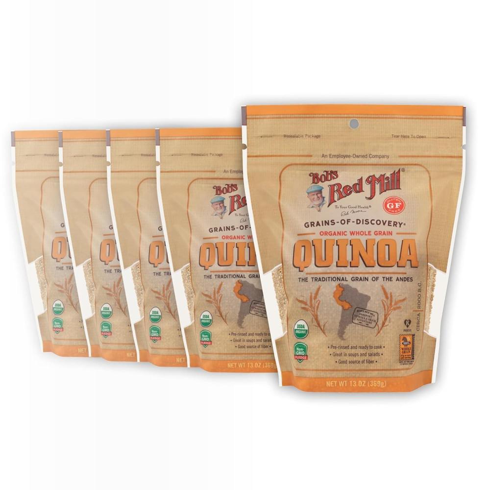 imageBobs Red Mill Organic White Quinoa 13oz Pack of 5 Non GMO Whole Grain Vegan Kosher13 Ounce Pack of 5