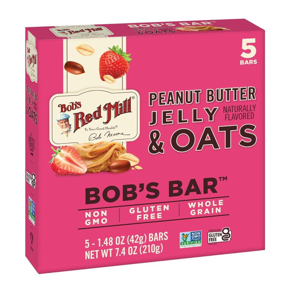 imageBobs Red Mill Peanut Butter Jelly amp Oats Snack Bar  5 Bars Pack of 1  Gluten Free NonGMO Whole Grain