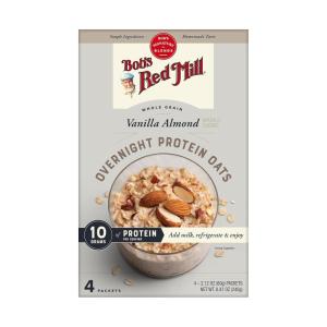 Bob’s Red Mill Overnight Protein Oat, Vanilla Almond, 16 Packets Total (4 Boxes/4 Packets per Box), Non-GMO, Gluten Free, Whole Grain(Vanilla Almond)