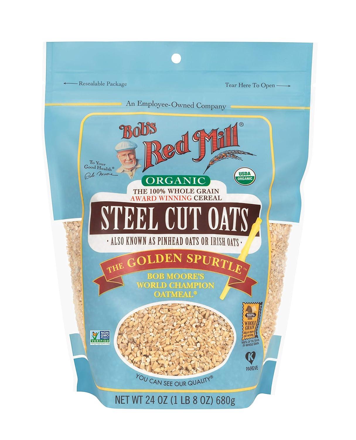 imageBobs Red Mill Organic Steel Cut Oats 24oz Pack of 4 Non GMO Whole Grain Vegan Kosher24 Ounce Pack of 4