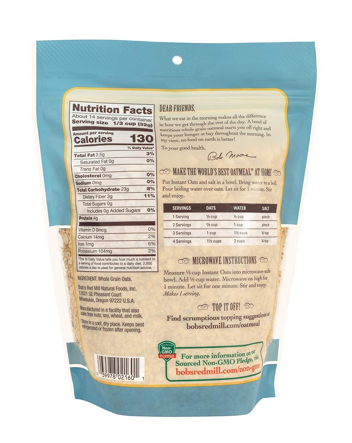 imageBobs Red Mill Instant Rolled Oats 16oz Pack of 4 Non GMO Whole Grain Vegan Kosher16 Ounce Pack of 1