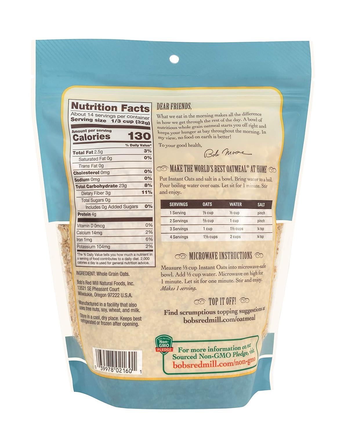 imageBobs Red Mill Instant Rolled Oats 16oz Pack of 4 Non GMO Whole Grain Vegan Kosher16 Ounce Pack of 4