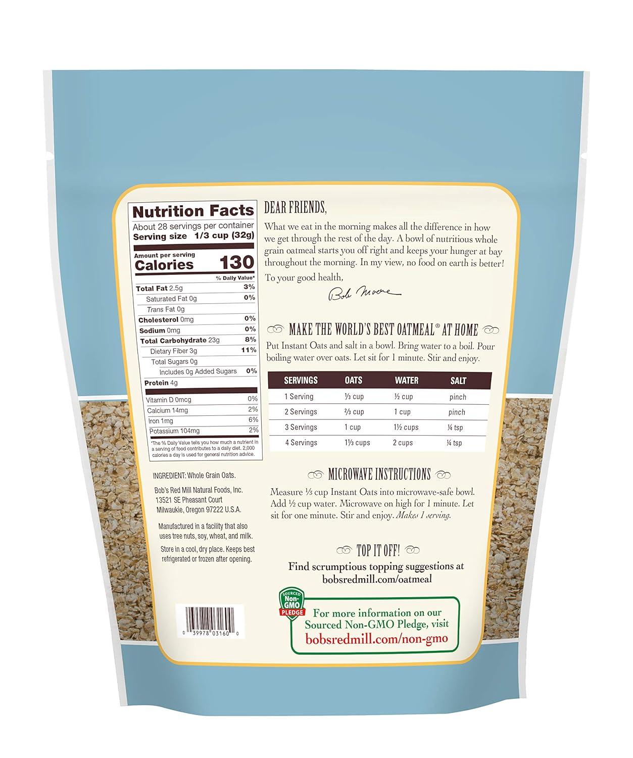 imageBobs Red Mill Instant Rolled Oats 16oz Pack of 4 Non GMO Whole Grain Vegan Kosher32 Ounce Pack of 1