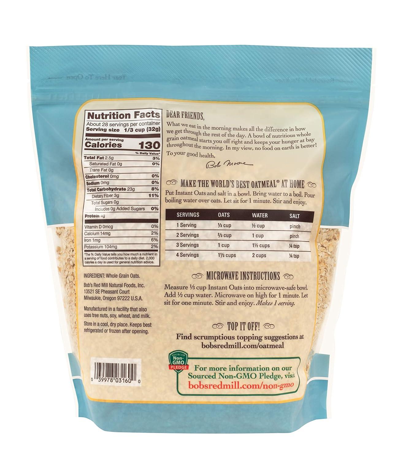 imageBobs Red Mill Instant Rolled Oats 16oz Pack of 4 Non GMO Whole Grain Vegan Kosher32 Ounce Pack of 4