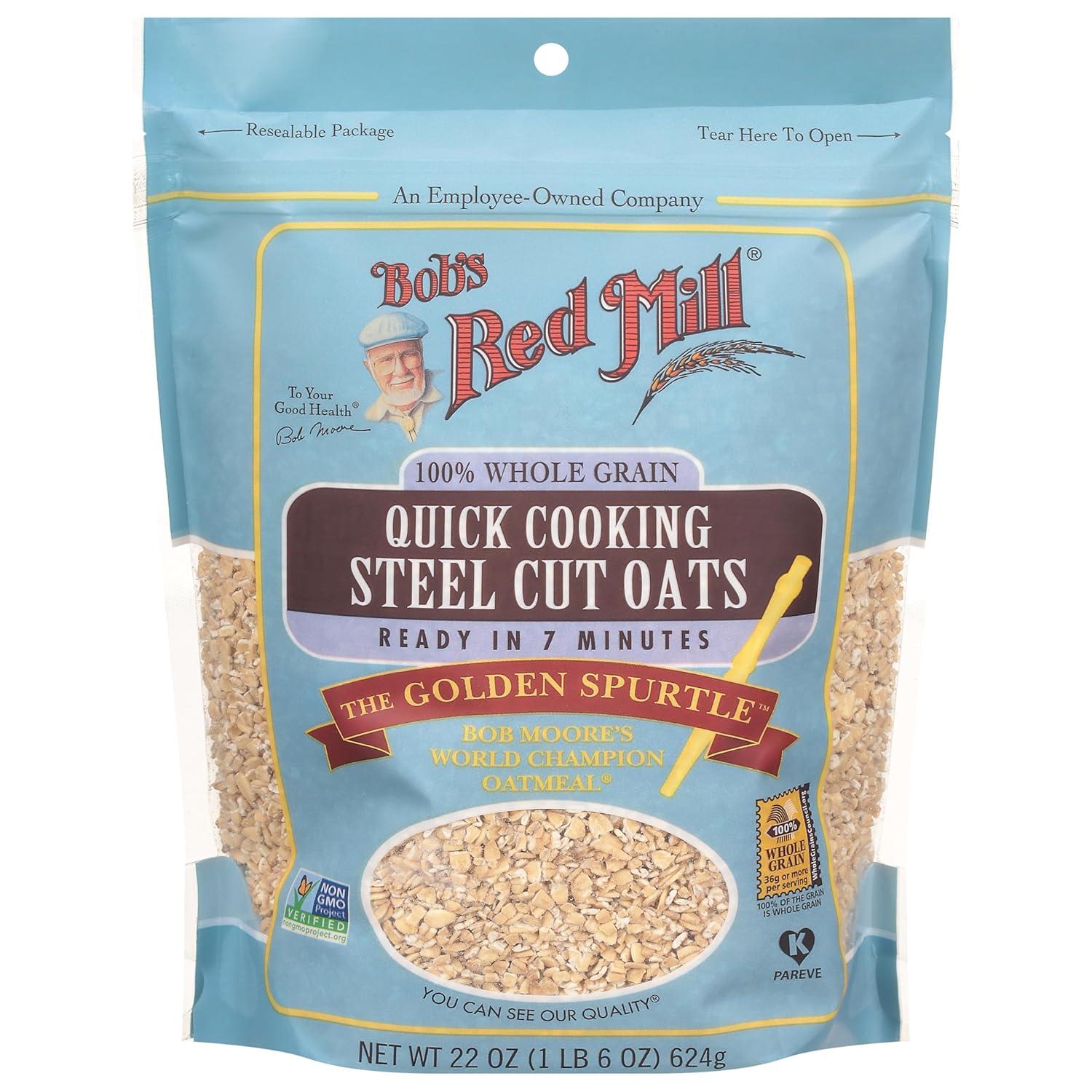 imageBobs Red Mill Quick Cooking Steel Cut Oats 22oz Pack of 4 Non GMO Whole Grain Vegan Kosher22 Ounce Pack of 4