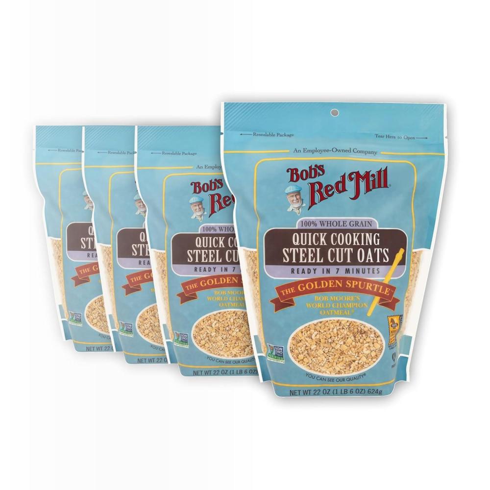 imageBobs Red Mill Quick Cooking Steel Cut Oats 22oz Pack of 4 Non GMO Whole Grain Vegan Kosher22 Ounce Pack of 4