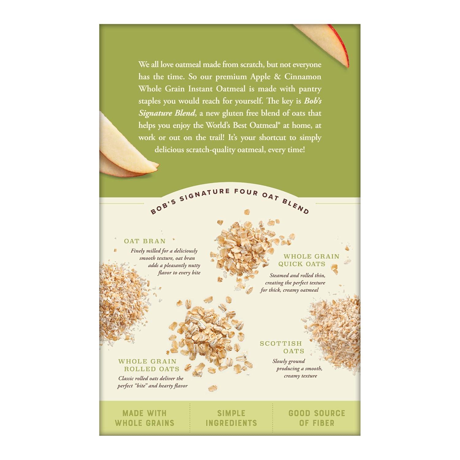 imageBobs Red Mill Instant Oatmeal Apple amp Cinnamon 24 Packets Total NonGMO Gluten Free Whole Grain