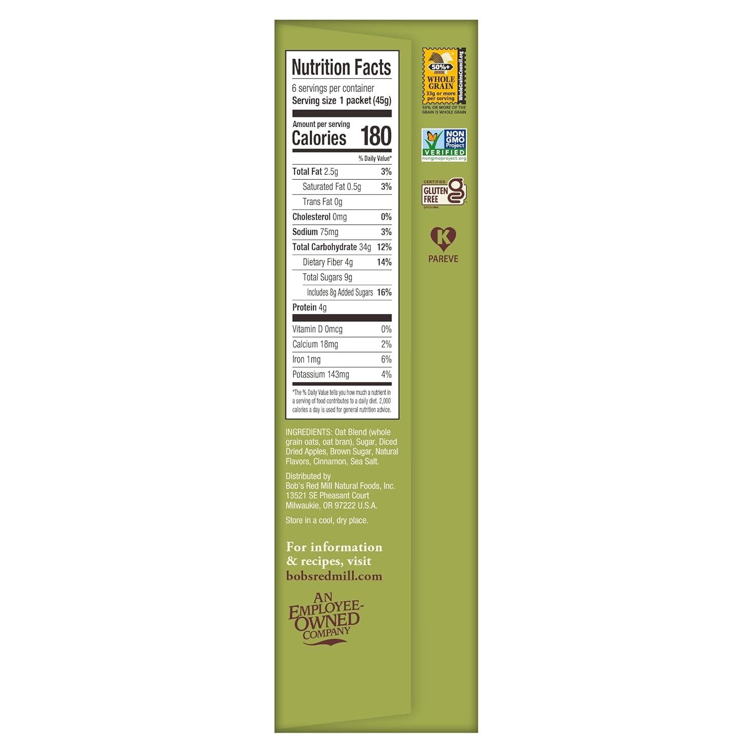 imageBobs Red Mill Instant Oatmeal Apple amp Cinnamon 24 Packets Total NonGMO Gluten Free Whole Grain