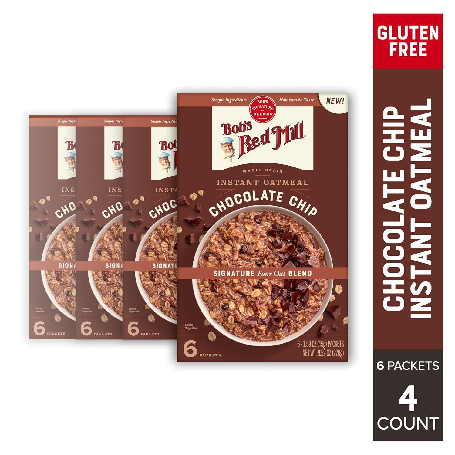 imageBobs Red Mill Instant Oatmeal Packets Chocolate Chip 4 Boxes 6 Packets per Box NonGMO Gluten Free Whole GrainChocolate Chip