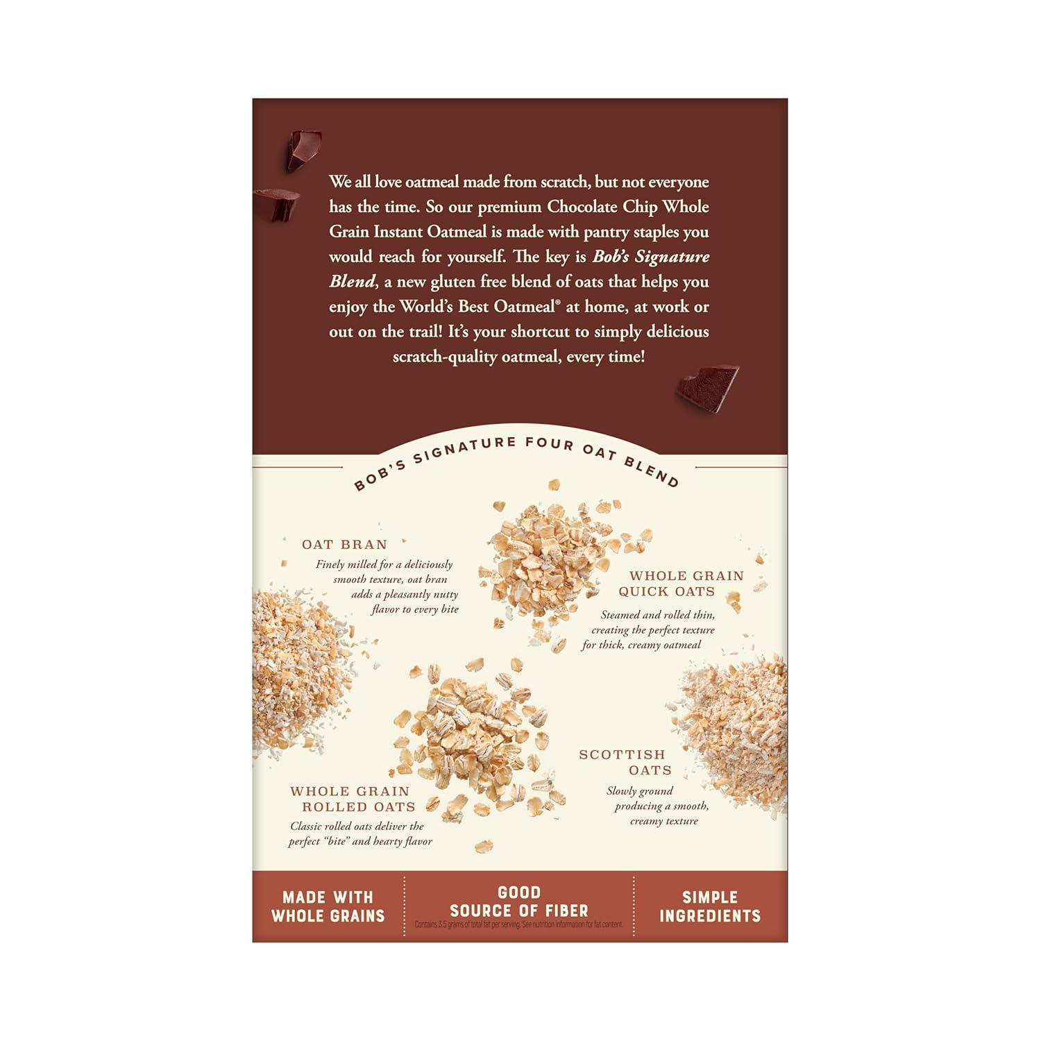 imageBobs Red Mill Instant Oatmeal Packets Chocolate Chip 4 Boxes 6 Packets per Box NonGMO Gluten Free Whole GrainChocolate Chip