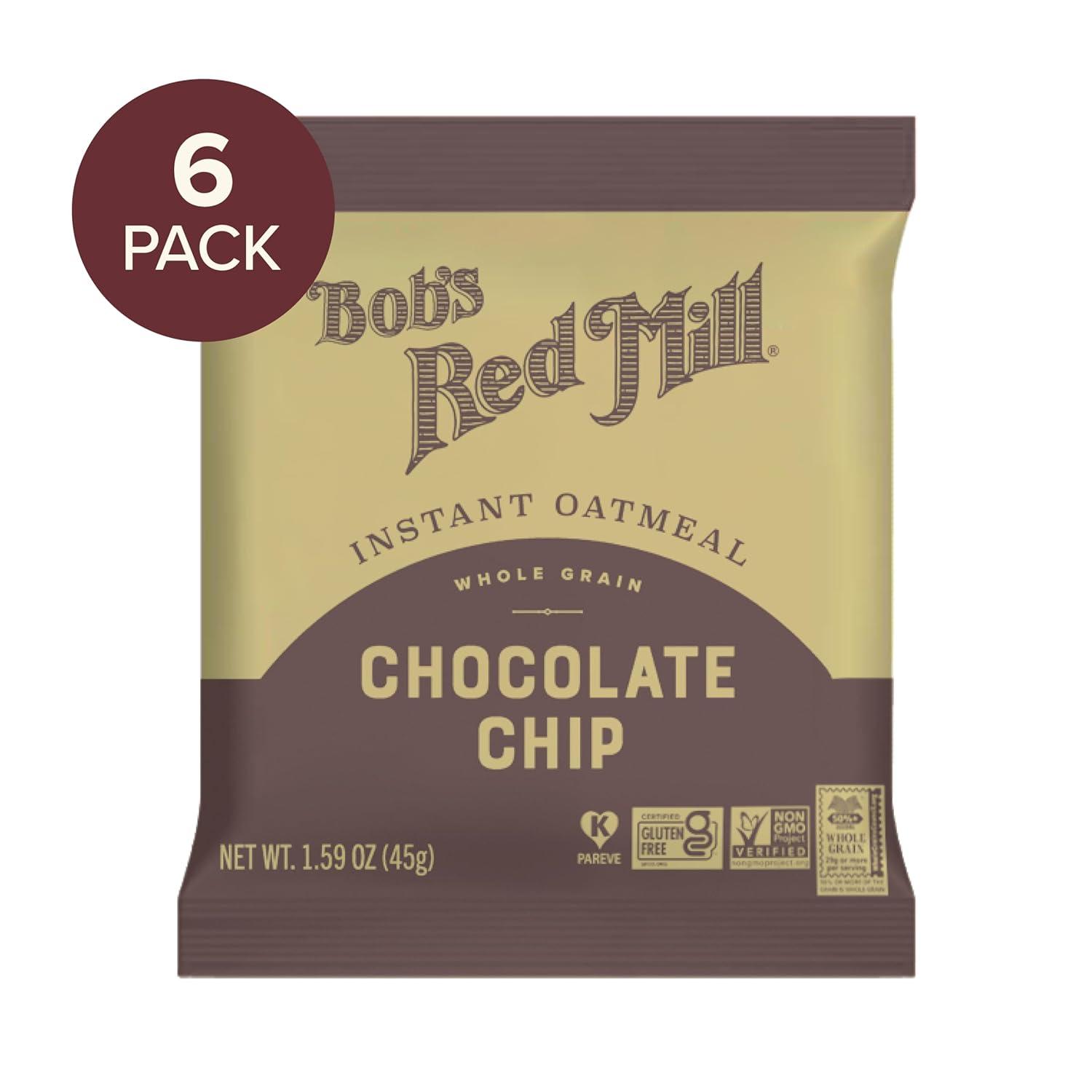 imageBobs Red Mill Instant Oatmeal Packets Chocolate Chip 4 Boxes 6 Packets per Box NonGMO Gluten Free Whole GrainChocolate Chip