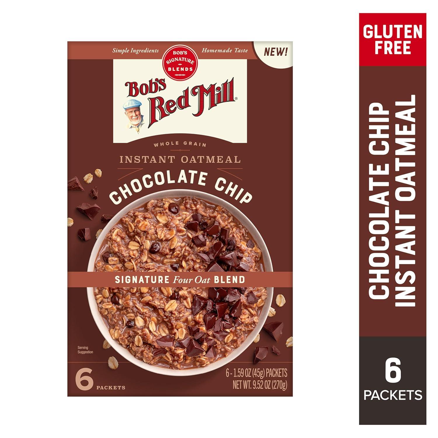 imageBobs Red Mill Instant Oatmeal Packets Chocolate Chip 4 Boxes 6 Packets per Box NonGMO Gluten Free Whole GrainChocolate Chip