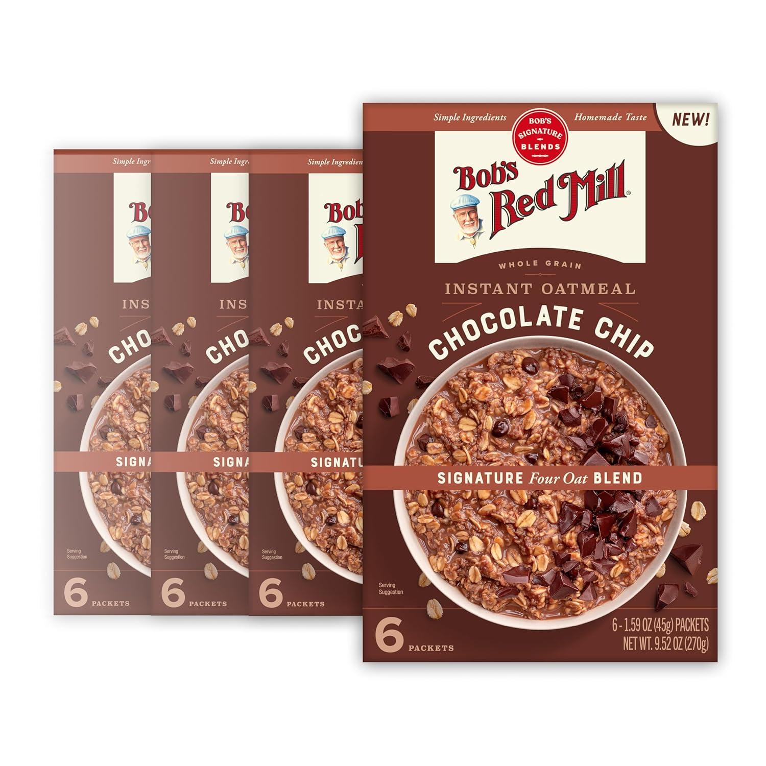 imageBobs Red Mill Instant Oatmeal Packets Chocolate Chip 4 Boxes 6 Packets per Box NonGMO Gluten Free Whole GrainChocolate Chip