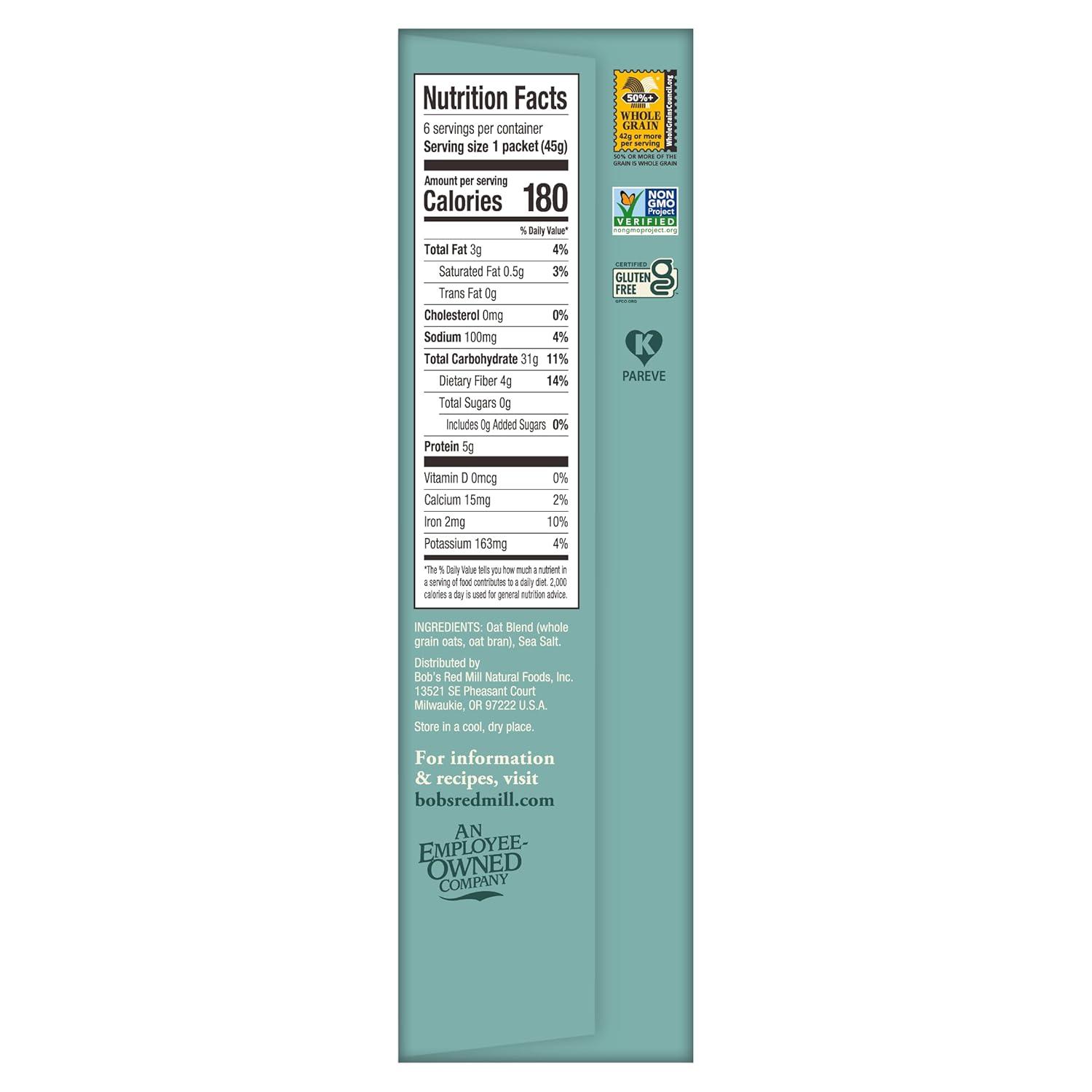imageBobs Red Mill Instant Oatmeal Packets Chocolate Chip 4 Boxes 6 Packets per Box NonGMO Gluten Free Whole GrainClassic