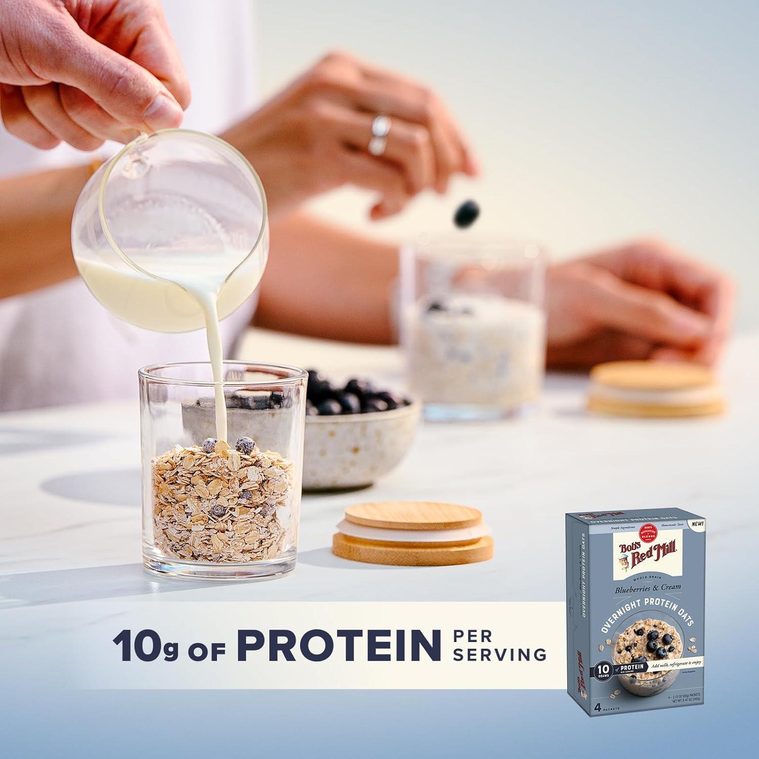 imageBobs Red Mill Overnight Protein Oat Packets Chocolate Hazelnut 4 Boxes4 Packets per Box NonGMO Gluten Free Whole GrainBlueberries Cream