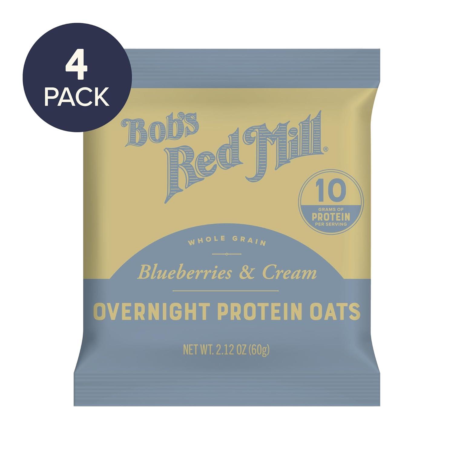 imageBobs Red Mill Overnight Protein Oat Packets Chocolate Hazelnut 4 Boxes4 Packets per Box NonGMO Gluten Free Whole GrainBlueberries Cream