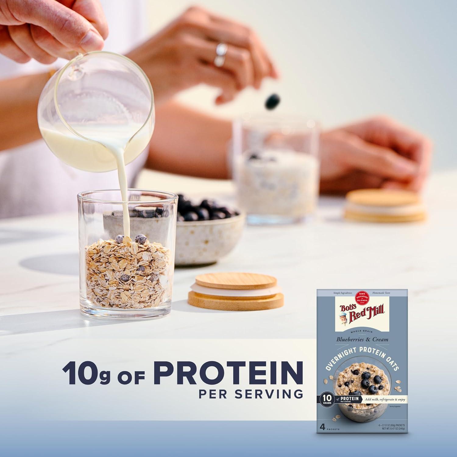 imageBobs Red Mill Overnight Protein Oat Packets Chocolate Hazelnut 4 Boxes4 Packets per Box NonGMO Gluten Free Whole GrainBlueberries Cream
