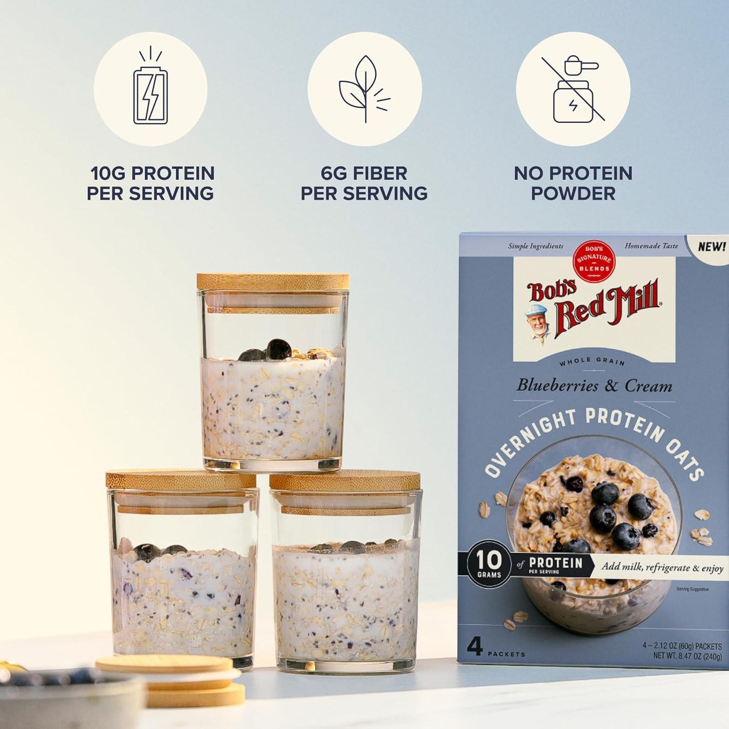 imageBobs Red Mill Overnight Protein Oat Packets Chocolate Hazelnut 4 Boxes4 Packets per Box NonGMO Gluten Free Whole GrainBlueberries Cream