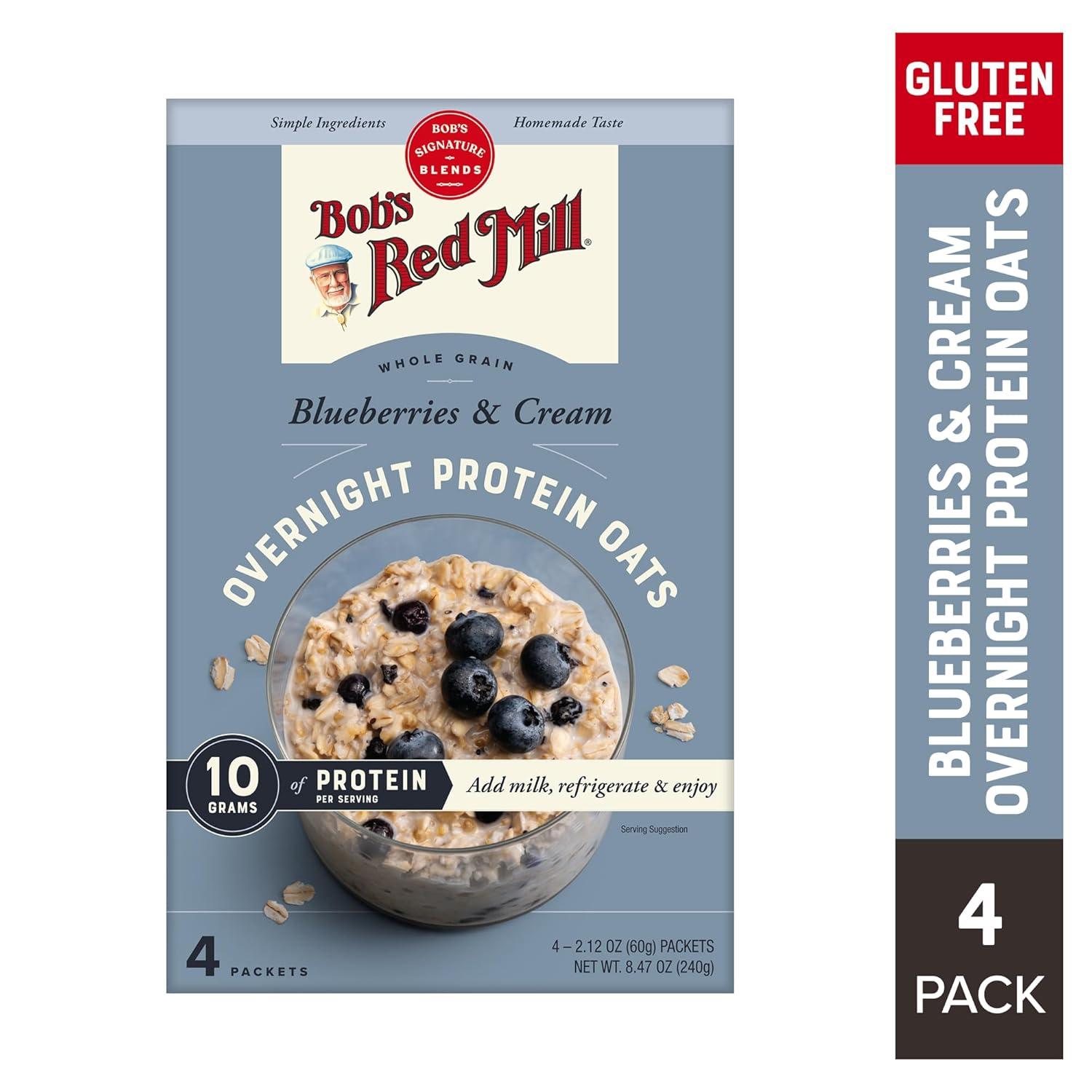 imageBobs Red Mill Overnight Protein Oat Packets Chocolate Hazelnut 4 Boxes4 Packets per Box NonGMO Gluten Free Whole GrainBlueberries Cream