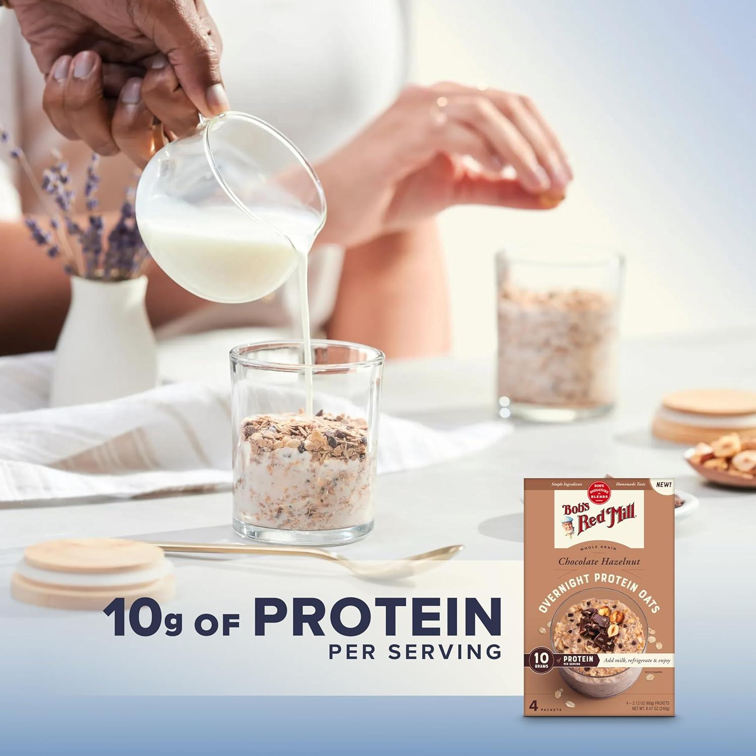 imageBobs Red Mill Overnight Protein Oat Packets Chocolate Hazelnut 4 Boxes4 Packets per Box NonGMO Gluten Free Whole GrainChocolate Hazelnut
