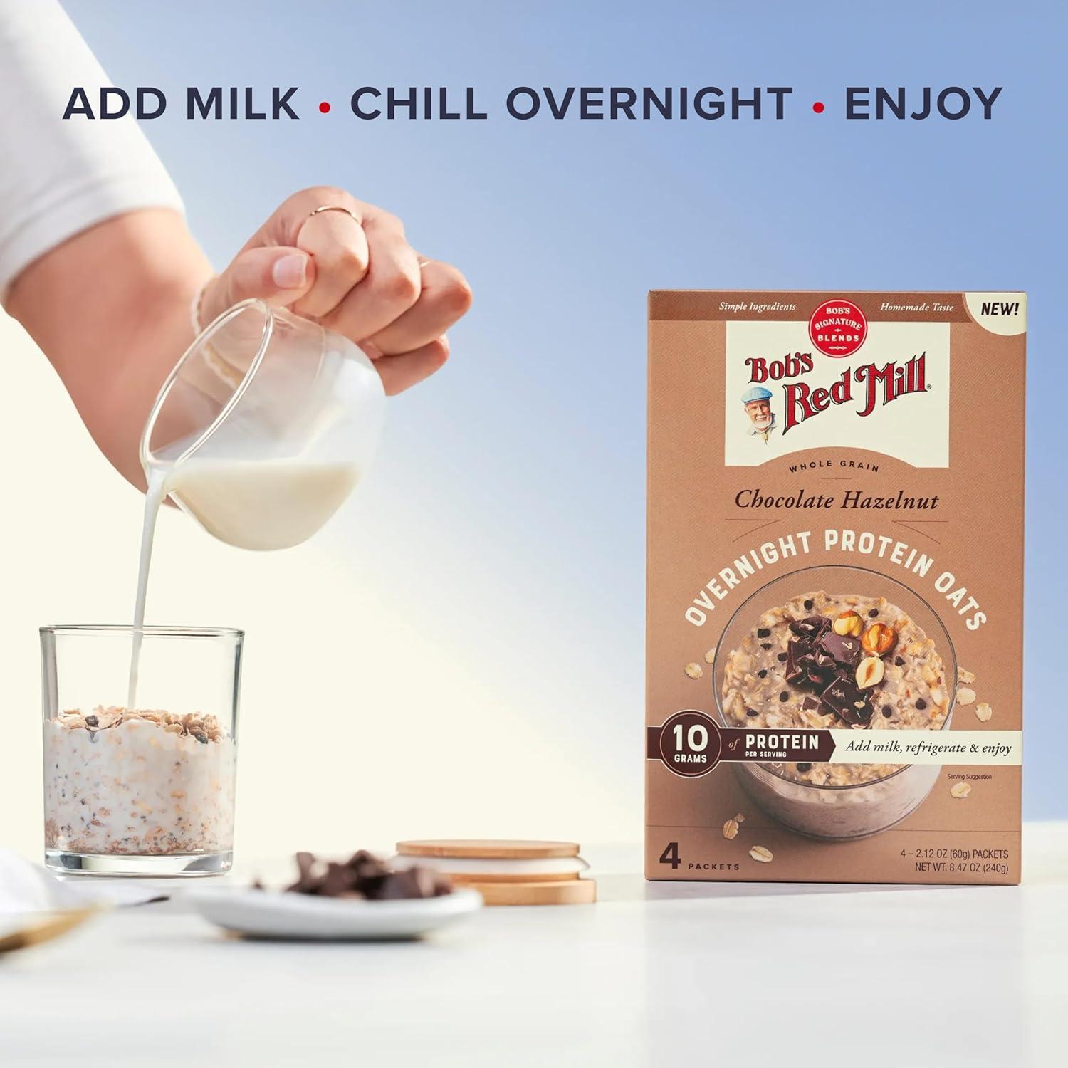 imageBobs Red Mill Overnight Protein Oat Packets Chocolate Hazelnut 4 Boxes4 Packets per Box NonGMO Gluten Free Whole GrainChocolate Hazelnut
