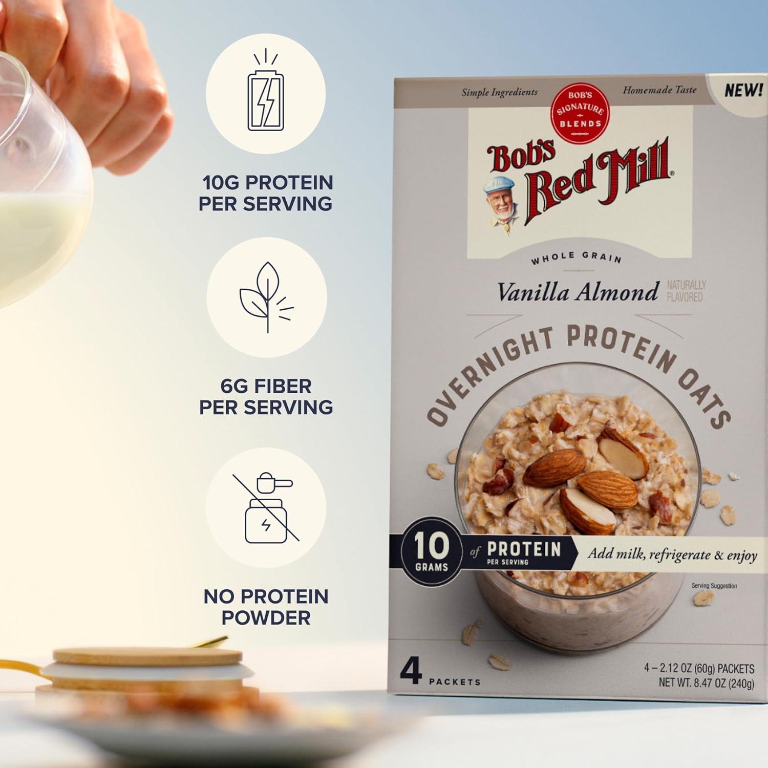 imageBobs Red Mill Overnight Protein Oat Packets Chocolate Hazelnut 4 Boxes4 Packets per Box NonGMO Gluten Free Whole GrainVanilla Almond