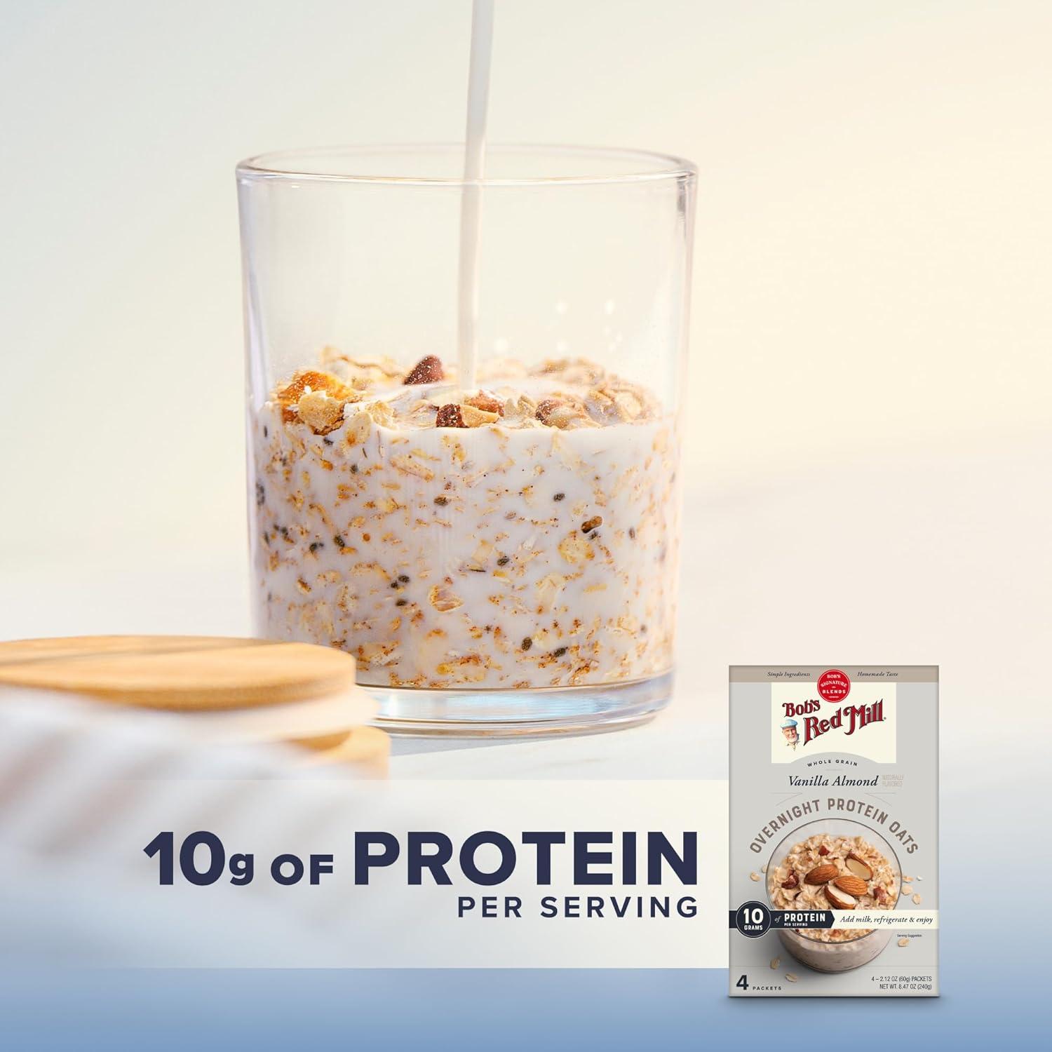 imageBobs Red Mill Overnight Protein Oat Packets Chocolate Hazelnut 4 Boxes4 Packets per Box NonGMO Gluten Free Whole GrainVanilla Almond