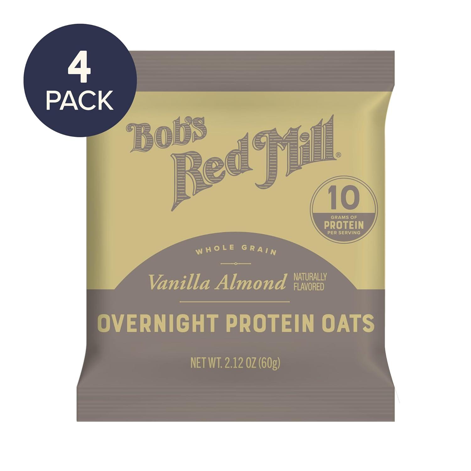imageBobs Red Mill Overnight Protein Oat Packets Chocolate Hazelnut 4 Boxes4 Packets per Box NonGMO Gluten Free Whole GrainVanilla Almond