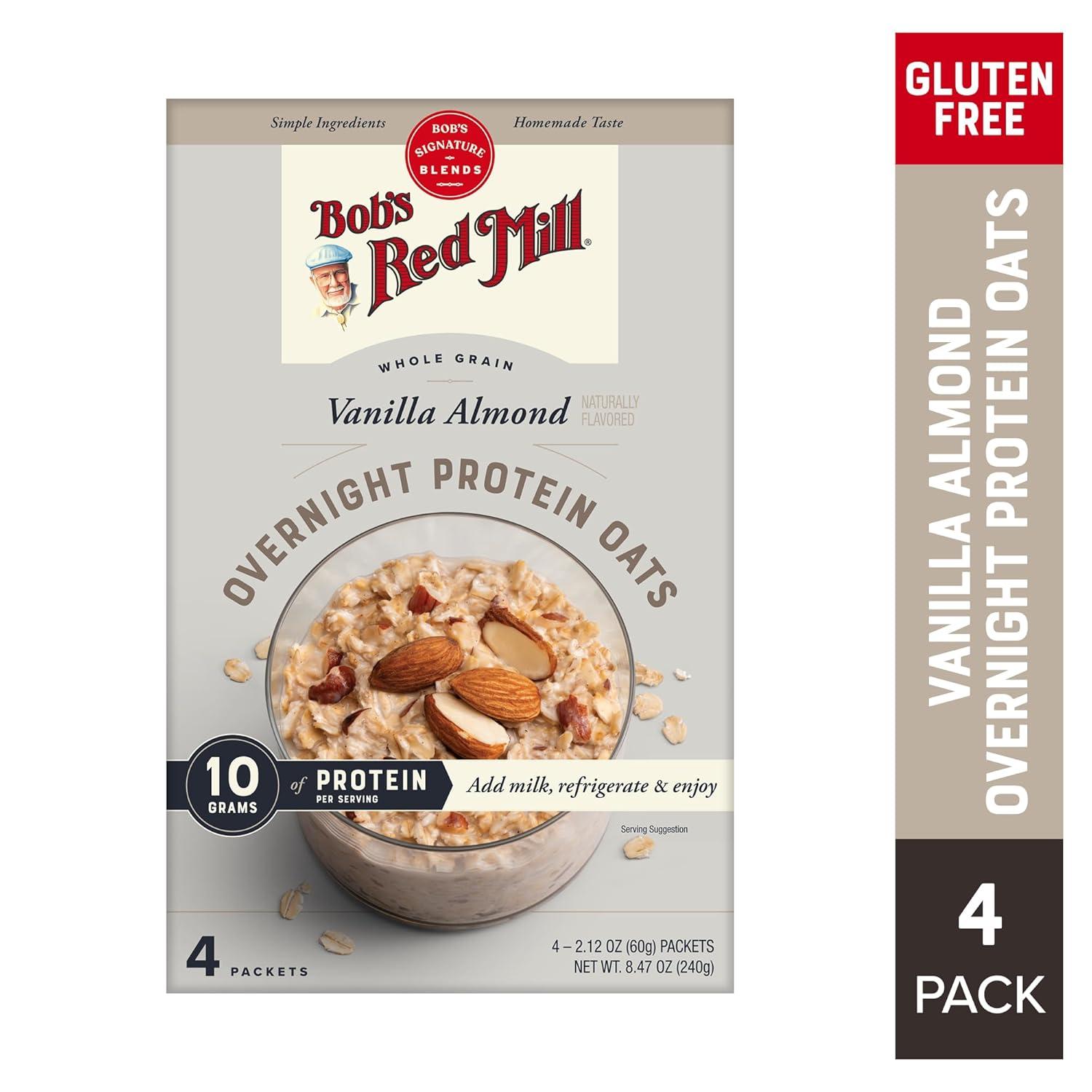 imageBobs Red Mill Overnight Protein Oat Packets Chocolate Hazelnut 4 Boxes4 Packets per Box NonGMO Gluten Free Whole GrainVanilla Almond
