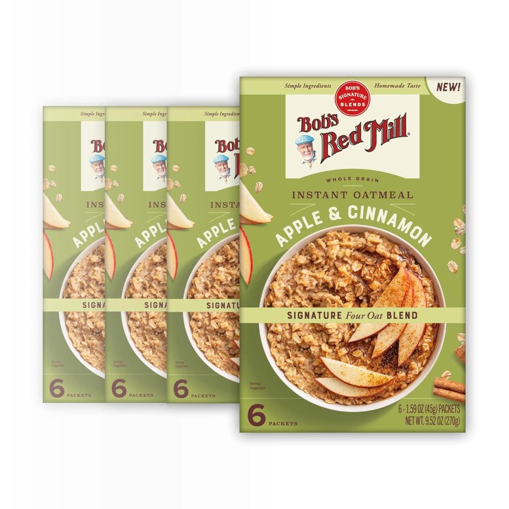 imageBobs Red Mill Instant Oatmeal Apple amp Cinnamon 24 Packets Total NonGMO Gluten Free Whole Grain