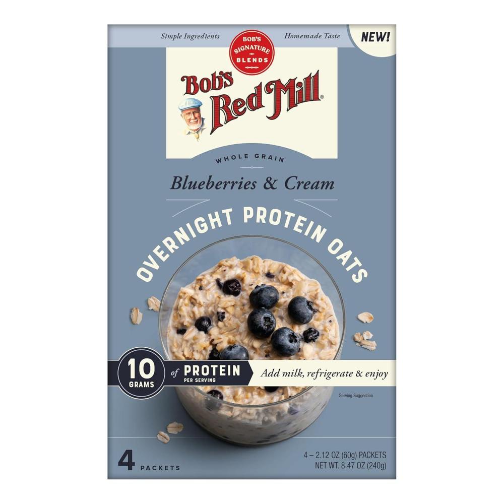 imageBobs Red Mill Overnight Protein Oat Packets Chocolate Hazelnut 4 Boxes4 Packets per Box NonGMO Gluten Free Whole GrainBlueberries Cream
