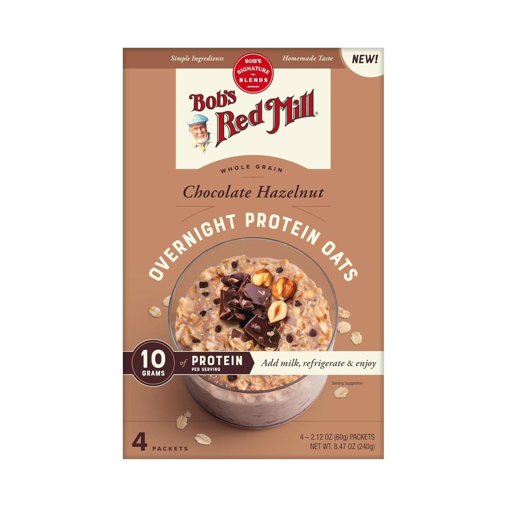 imageBobs Red Mill Overnight Protein Oat Packets Chocolate Hazelnut 4 Boxes4 Packets per Box NonGMO Gluten Free Whole GrainChocolate Hazelnut