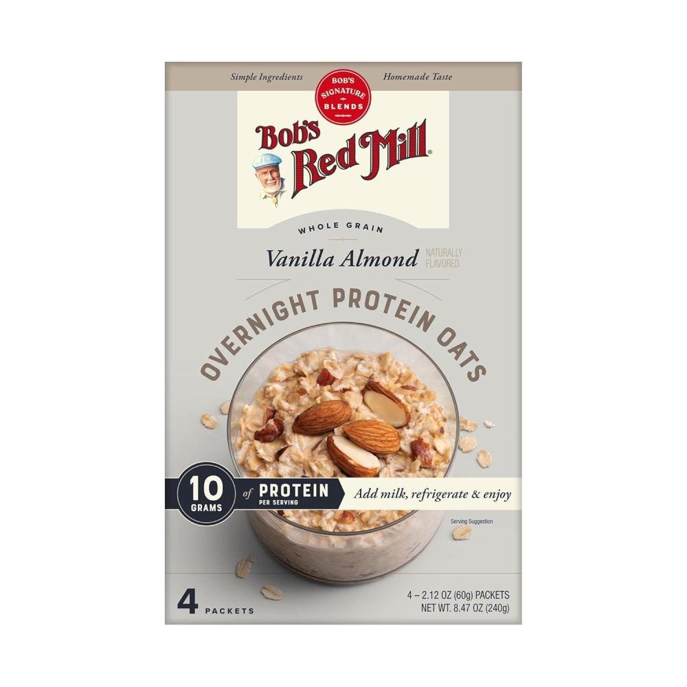 imageBobs Red Mill Overnight Protein Oat Packets Chocolate Hazelnut 4 Boxes4 Packets per Box NonGMO Gluten Free Whole GrainVanilla Almond
