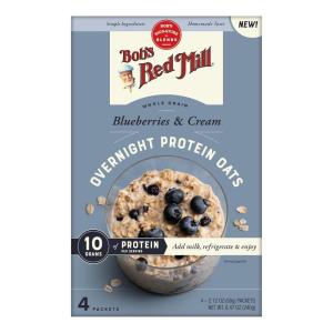 Bob’s Red Mill Overnight Protein Oat Packets, Chocolate Hazelnut (4 Boxes/4 Packets per Box), Non-GMO, Gluten Free, Whole Grain(Blueberries & Cream)